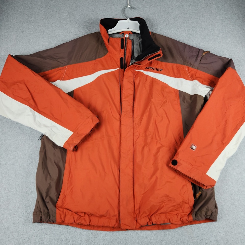 Spyder Ski Jacket Mens 2XL Orange Brown Nylon Lined Full Zip Snowboard Outdoor